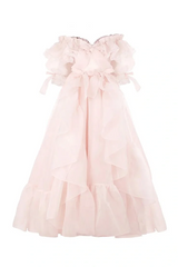 Light pink off-the-shoulder cake skirt ball gown R8562