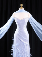 Light blue strapless fitted long ball gown R8927