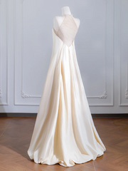 Light apricot sleeveless puffy long elegant ball gown R8241