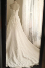 White strapless fitted A-line long ball gown R6780
