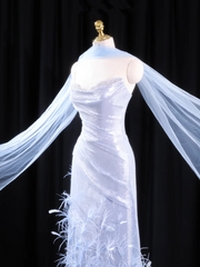 Light blue strapless fitted long ball gown R8927