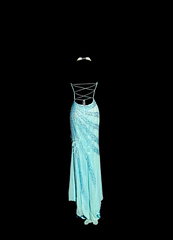 Light blue strapless beaded fitted long ball gown R6662
