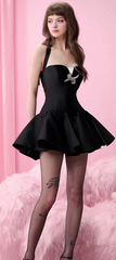 Black halter neck tube top slim waist sexy A-line long skirt homecoming dress R4440