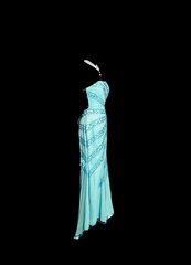 Light blue strapless beaded fitted long ball gown R6662