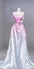Pink gradient strapless fitted waist long ball gown R6462