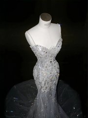 White suspender sequined diamond waist slim hip long skirt, prom dress R5632