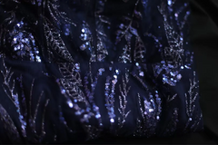 Navy blue sequined halter-neck fitted bodycon long ball gown R6782