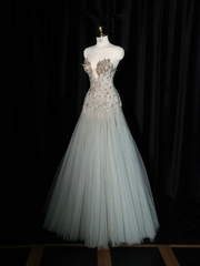 Light green strapless fitted long ball gown R8930