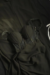 Black halter-neck fitted long ball gown R6783