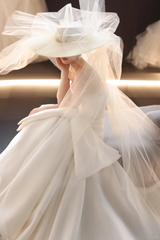 White strapless slim waist sexy satin long dress bridal gown R6027