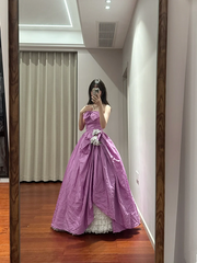 Pinkish-purple strapless, fitted waist, full skirt, long ball gown R8851