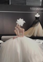 White tube top waist fluffy skirt tulle bridal dress R6047
