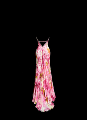 Pink strapless floral print fitted pleated sexy ball gown R6646