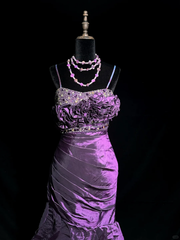 Purple halter-neck, fitted, sexy bodycon long ball gown R8669