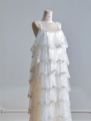 White halter-neck cake skirt long ball gown R8139