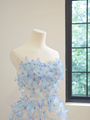 Light blue butterfly-embellished strapless A-line short ball gown R8470