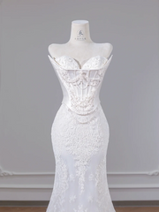 White strapless fishtail bodice, sexy bodycon skirt, long ball gown R8265