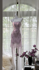 Light purple strapless fitted waist slim-fitting ball gown with an asymmetrical hem R7660