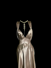 Champagne-colored halter-neck fitted sexy ball gown R6626