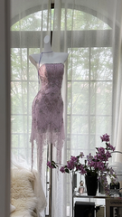 Light purple strapless fitted waist slim-fitting ball gown with an asymmetrical hem R7660