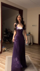 Purple halter-neck fitted long sexy ball gown R7546