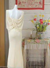 Apricot-colored sexy shawl-style fitted waist bodycon long ball gown R6228