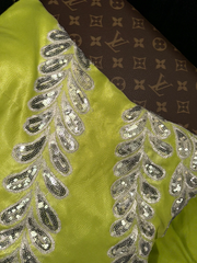 Yellow-green strapless, fitted, bodycon, mermaid-style long ball gown R6986