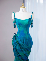 Lake blue halter-neck fitted waist bodycon long ball gown R9024