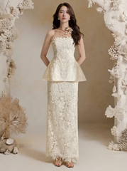 Apricot suspender A-line ruffle design top hip sexy long skirt suit homecoming dress R4854