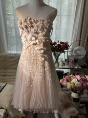 Light apricot pink halter-neck short ball gown R7743