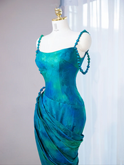 Lake blue halter-neck fitted waist bodycon long ball gown R9024