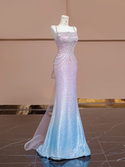 Light pink and blue gradient strapless waist-cinching bodycon sexy prom dress R8355