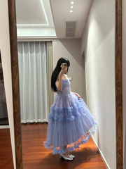 Light blue strapless fitted long ball gown R8845