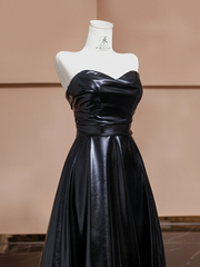 Black strapless, fitted waist, full skirt, long ball gown R8356