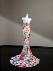 Pink suspender three-dimensional small flower waist slim hip long skirt, prom dress R5639