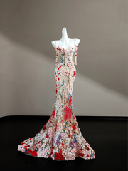 Pink suspender three-dimensional small flower waist slim hip long skirt, prom dress R5639