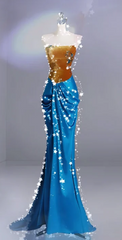 Brown Strapless Top with Blue Bodycon Skirt Ball Gown R7148