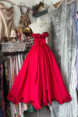Red tube top lace waist slim A-line elegant long skirt ball gown R6151