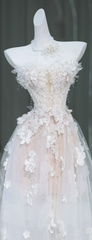 Apricot Flower Tube Top Waist Slim Fit A-Line Cute Bridal Dress R5834
