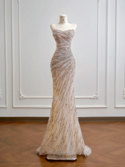 Nude pink strapless fitted waist bodycon long ball gown R8186