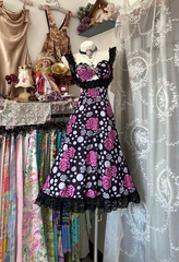 Retro print halter-neck fitted polka dot midi ball gown R7817