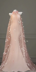 Pink halter neck, fitted waist, bodycon long fairy ball gown R6429