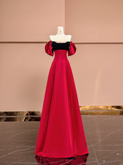 Red off-the-shoulder fitted A-line long ball gown R8416