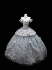 Light gray off-shoulder fitted waist slim-fitting ball gown with a full skirt R8695
