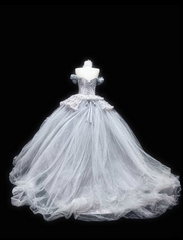 Light gray off-shoulder fitted waist slim-fitting ball gown with a full skirt R8695