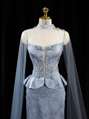 Light blue strapless fitted long ball gown R8938