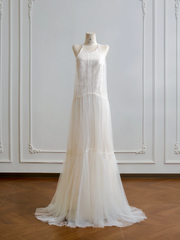 Sexy long white halter-neck ball gown R8187