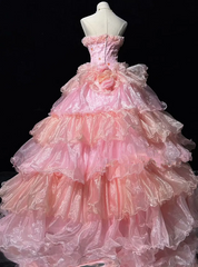 Light pink strapless fitted waist slim-fitting ball gown with a flared cake skirt R8696
