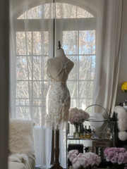 Apricot white halter-neck fitted bodycon short ball gown R7708