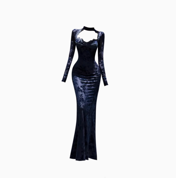 New Chinese style lace hollow dress 2025 hot girl waist hip fishtail long skirt R1362
